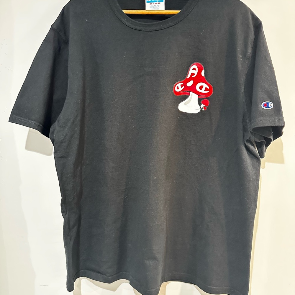 Champion T Shirt Men 2XL Black Graphic Mushroom Logo Streetwear Tee